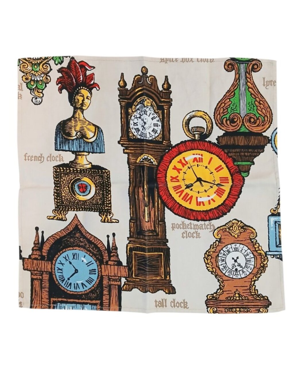 Retro Clock Cloth Napkins Set of 5 Novelty Timepiece Print 15x14.5 - Picture 6 of 8